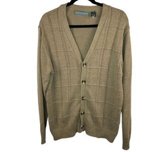 Oscar De La Renta Men's Brown Classic Button Up Cotton Cardigan Size L